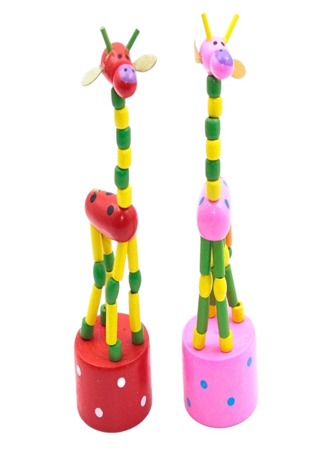 UPBEAT Wooden Pressing Giraffe Toy (Pack of 2) Interactive Play I Eco-Friendly Material I Skill Development I Bright & Attractive Colors I Portable & Lightweight I Great Gift Choice I Channapatna Toys - Image 1